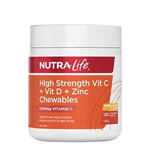 High Strength Vit C + Vit D + Zinc Chewables