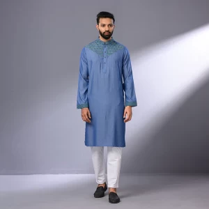 Sky Blue Embroidered Slim Fit Panjabi