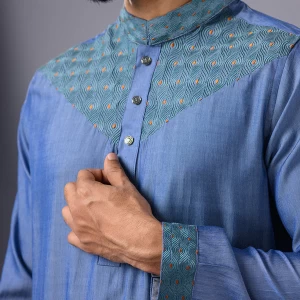 Sky Blue Embroidered Slim Fit Panjabi