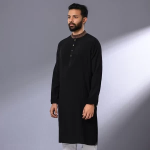 Embroidered Black Slim Fit Panjabi
